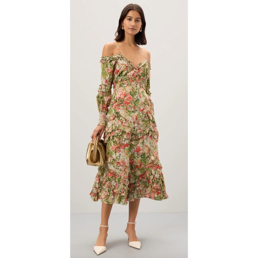 Ieena for Mac Duggal Floral Long Sleeve Ruffle Detail Dress Size 6